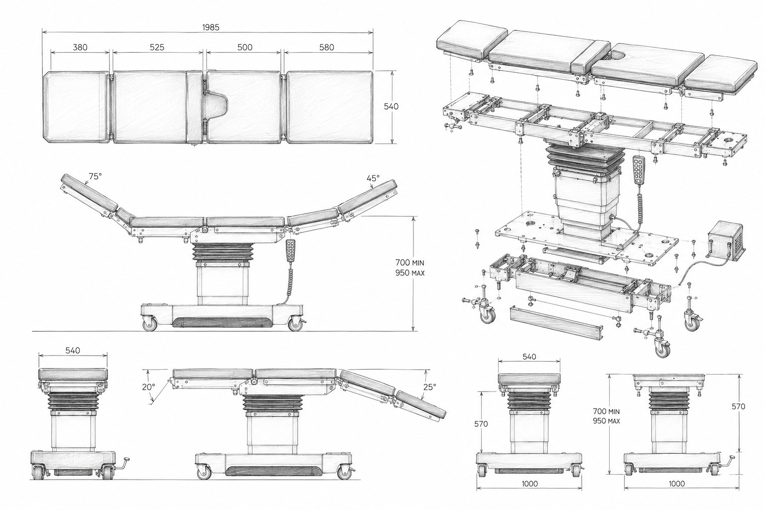 Manufacturer illustration of Healex table positioning functions